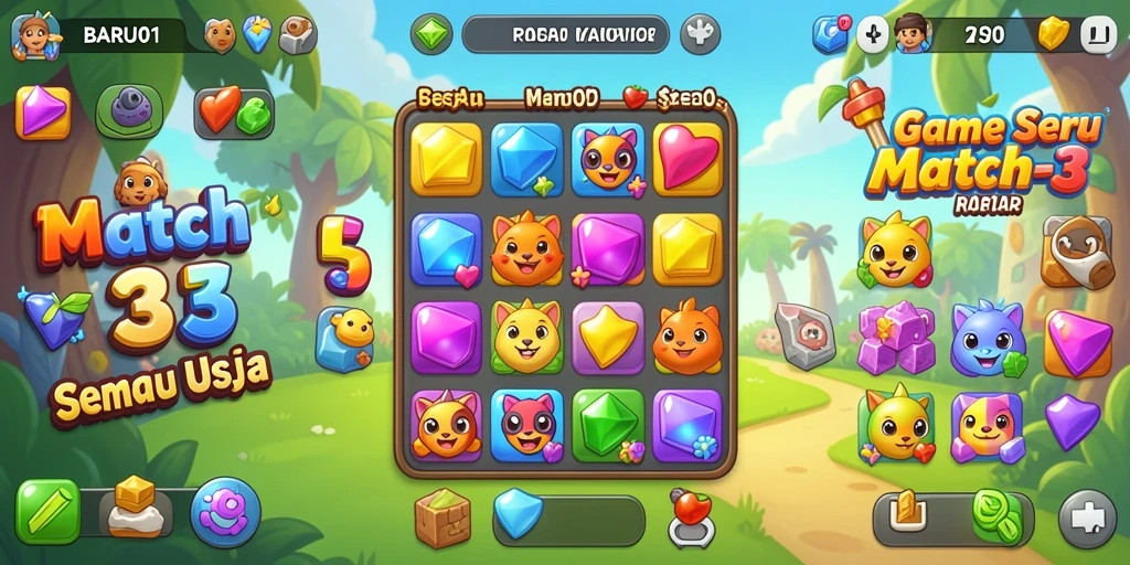 Gameplay menarik BARU01 dengan elemen Match-3 yang ceria.