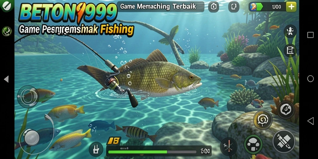 Tampilan gameplay BETON999 dengan pemandangan memancing yang indah.