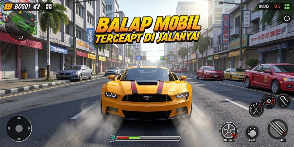 Gambaran gameplay balap mobil yang intens dan mendebarkan.