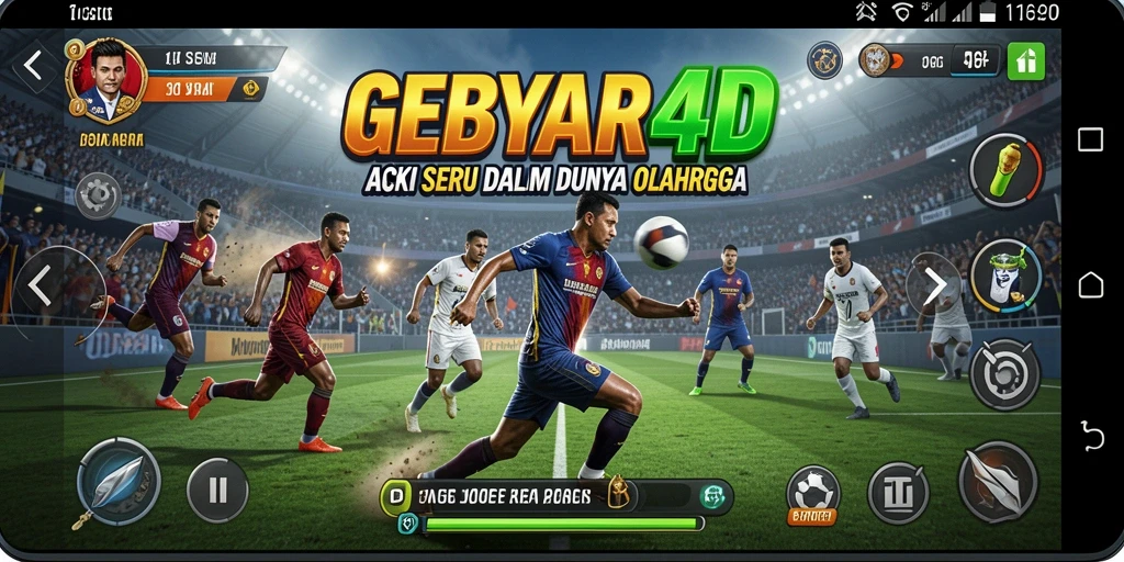 Tampilan gameplay <strong>GEBYAR4D</strong> yang dinamis dan menarik di arena olahraga.