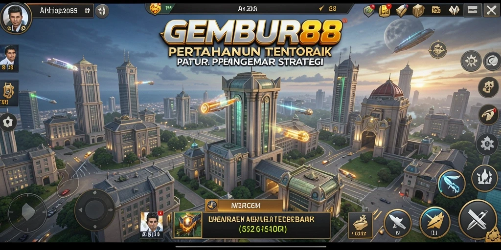 Screenshot gameplay <strong>GEMBUR88</strong> menampilkan menara yang sedang beraksi melawan musuh.