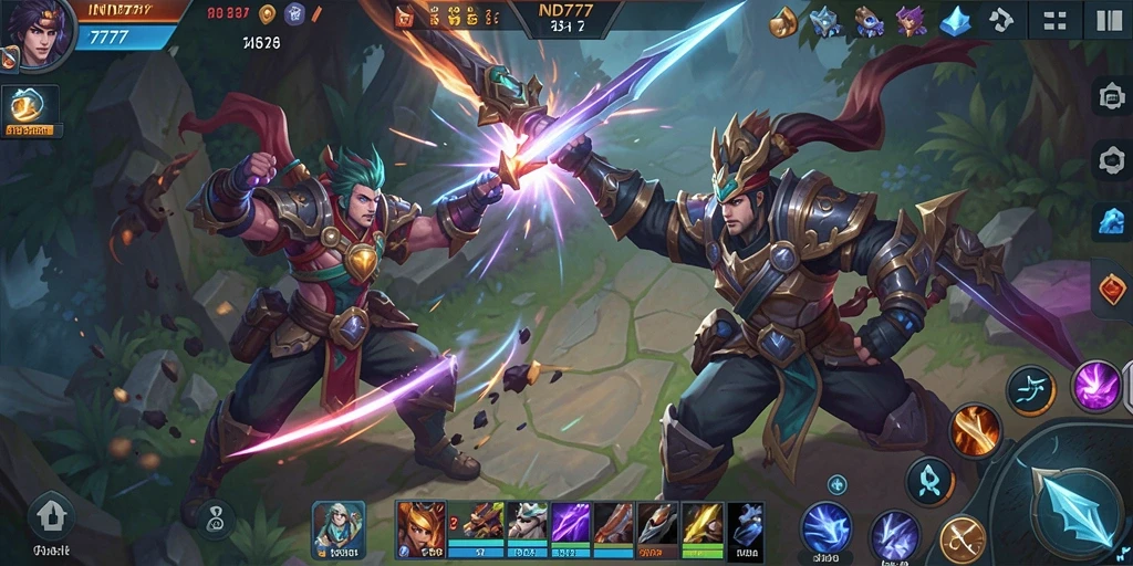 Screenshot gameplay IND777 yang menampilkan pertarungan epik antar hero.