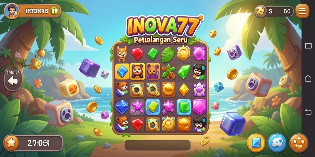 Tampilan gameplay INOVA77 dengan berbagai permata berwarna-warni yang memikat.