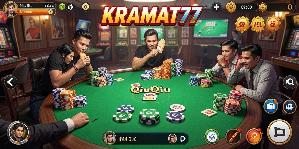 Screenshot gameplay KRAMAT77 menampilkan keseruan permainan QiuQiu.