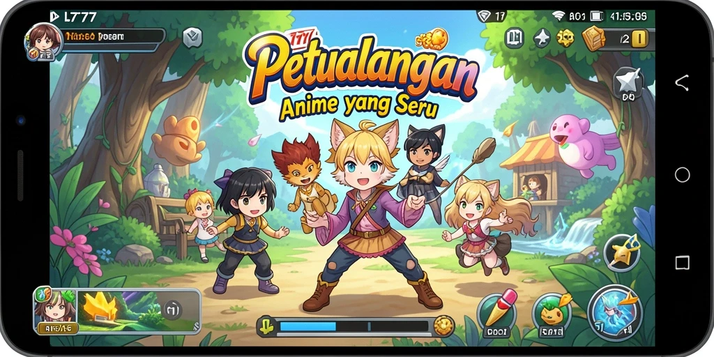 Tampilan gameplay L777 yang memukau dengan karakter anime energetik.