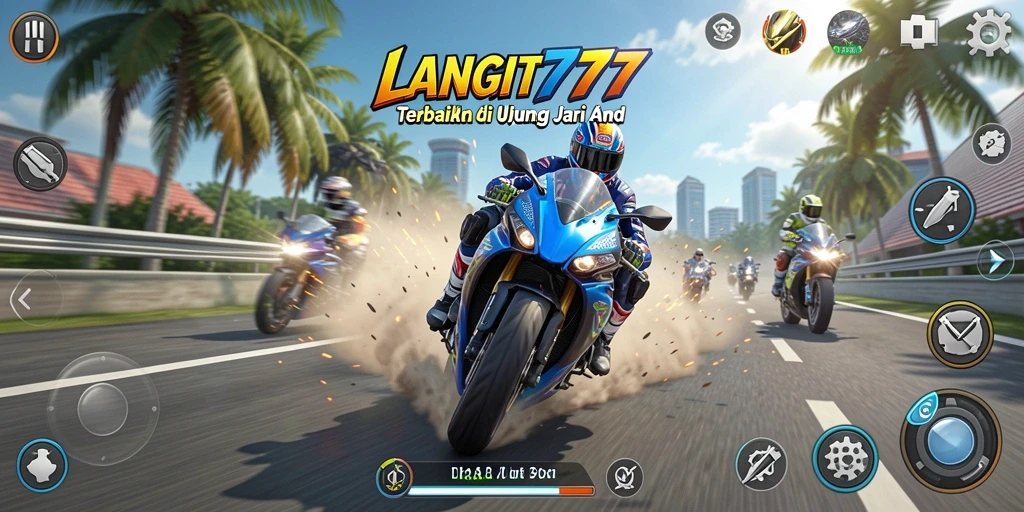 Tampilan gameplay seru dalam balapan motor LANGIT777 yang menantang.