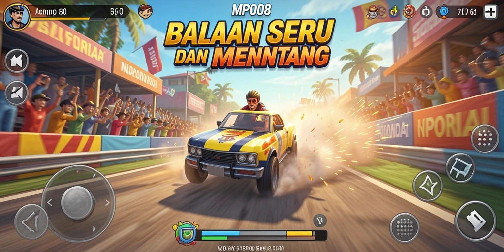 Tampilan gameplay MPO08 yang menegangkan saat balapan.