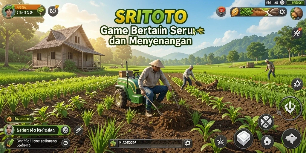 Tampilan gameplay SRITOTO dengan aktivitas bertani yang seru.