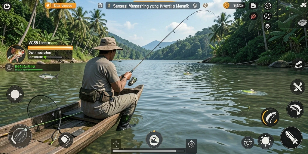 Tampilan gameplay VC55 yang seru dan menantang saat memancing.